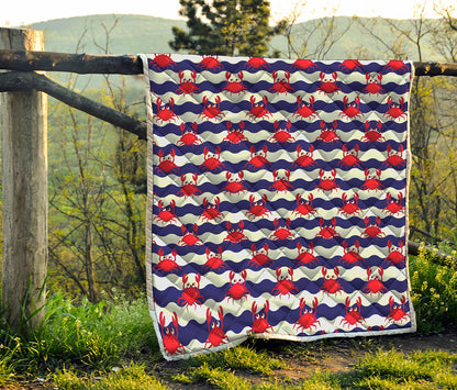 Blue And White Wave Crab Pattern Print Quilt