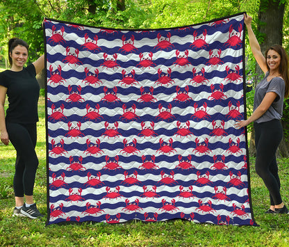 Blue And White Wave Crab Pattern Print Quilt