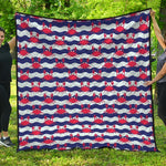 Blue And White Wave Crab Pattern Print Quilt
