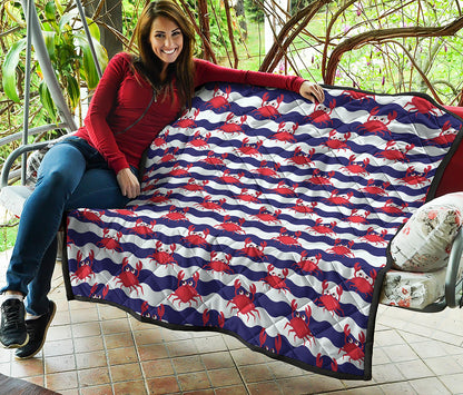 Blue And White Wave Crab Pattern Print Quilt