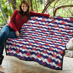 Blue And White Wave Crab Pattern Print Quilt