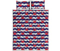 Blue And White Wave Crab Pattern Print Quilt Bed Set