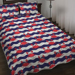 Blue And White Wave Crab Pattern Print Quilt Bed Set