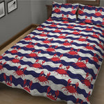 Blue And White Wave Crab Pattern Print Quilt Bed Set