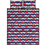 Blue And White Wave Crab Pattern Print Quilt Bed Set