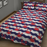 Blue And White Wave Crab Pattern Print Quilt Bed Set