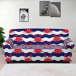 Blue And White Wave Crab Pattern Print Sofa Cover