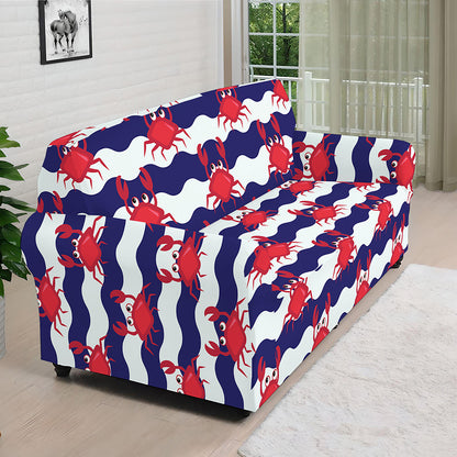 Blue And White Wave Crab Pattern Print Sofa Cover