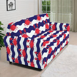 Blue And White Wave Crab Pattern Print Sofa Cover