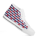 Blue And White Wave Crab Pattern Print White High Top Shoes