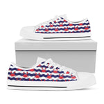 Blue And White Wave Crab Pattern Print White Low Top Shoes