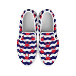 Blue And White Wave Crab Pattern Print White Slip On Shoes