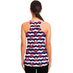 Blue And White Wave Crab Pattern Print Women's Racerback Tank Top