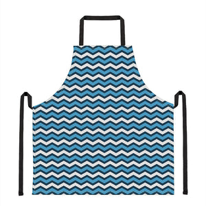 Blue And White Zigzag Pattern Print Apron