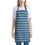 Blue And White Zigzag Pattern Print Apron