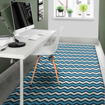 Blue And White Zigzag Pattern Print Area Rug