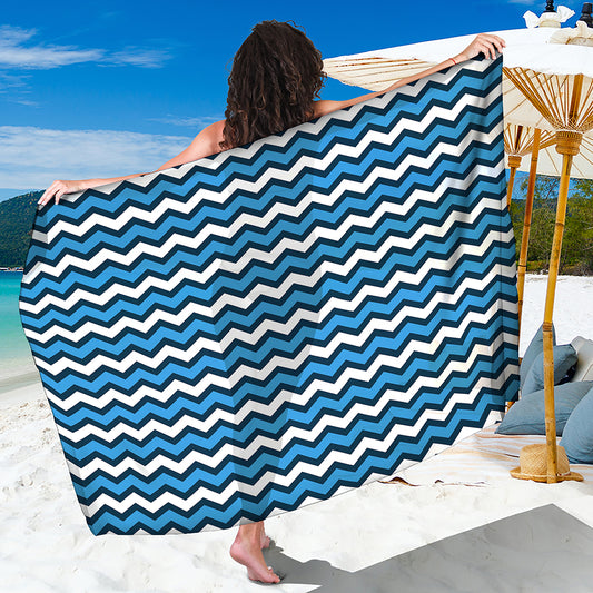 Blue And White Zigzag Pattern Print Beach Sarong Wrap