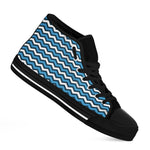 Blue And White Zigzag Pattern Print Black High Top Shoes
