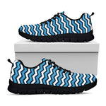Blue And White Zigzag Pattern Print Black Sneakers