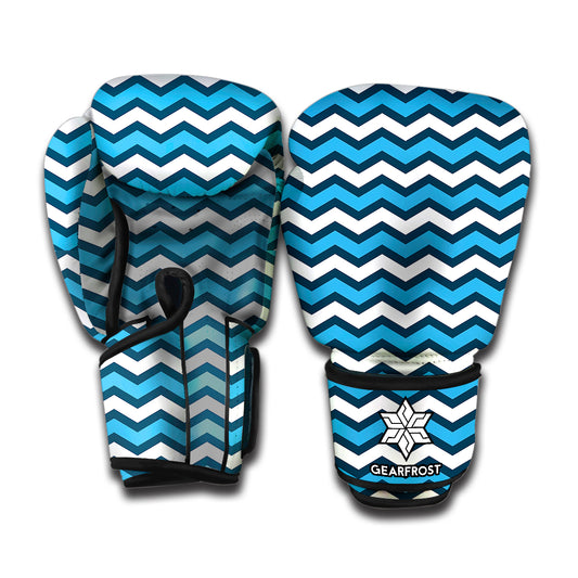 Blue And White Zigzag Pattern Print Boxing Gloves