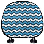 Blue And White Zigzag Pattern Print Car Headrest Covers