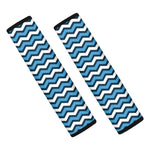 Blue And White Zigzag Pattern Print Car Seat Belt Covers