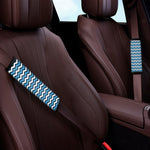 Blue And White Zigzag Pattern Print Car Seat Belt Covers