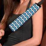 Blue And White Zigzag Pattern Print Car Seat Belt Covers