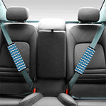 Blue And White Zigzag Pattern Print Car Seat Belt Covers