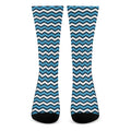 Blue And White Zigzag Pattern Print Crew Socks