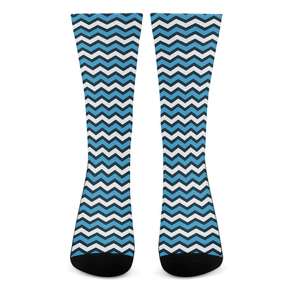 Blue And White Zigzag Pattern Print Crew Socks