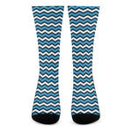 Blue And White Zigzag Pattern Print Crew Socks