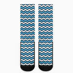 Blue And White Zigzag Pattern Print Crew Socks
