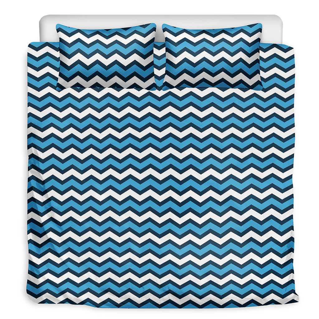 Blue And White Zigzag Pattern Print Duvet Cover Bedding Set