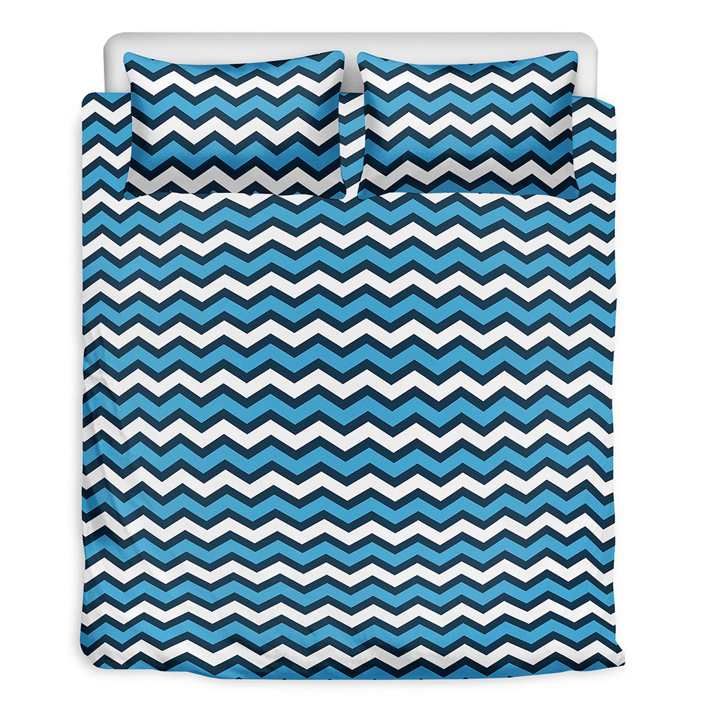 Blue And White Zigzag Pattern Print Duvet Cover Bedding Set