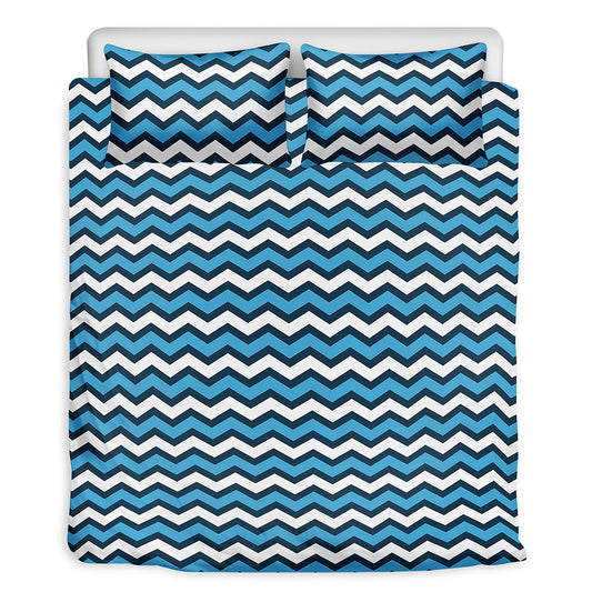 Blue And White Zigzag Pattern Print Duvet Cover Bedding Set