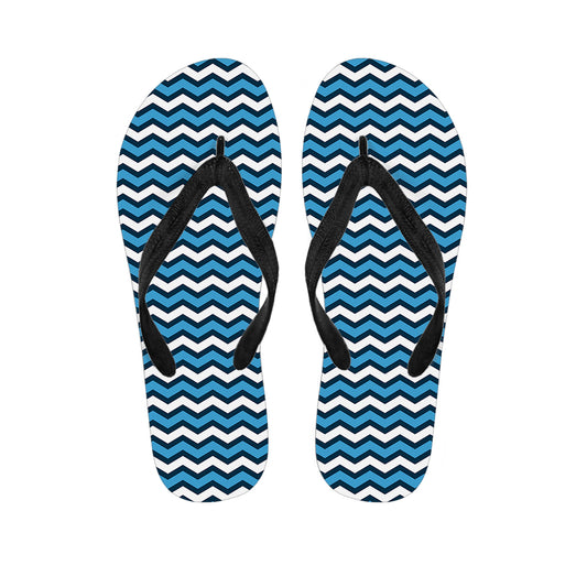 Blue And White Zigzag Pattern Print Flip Flops