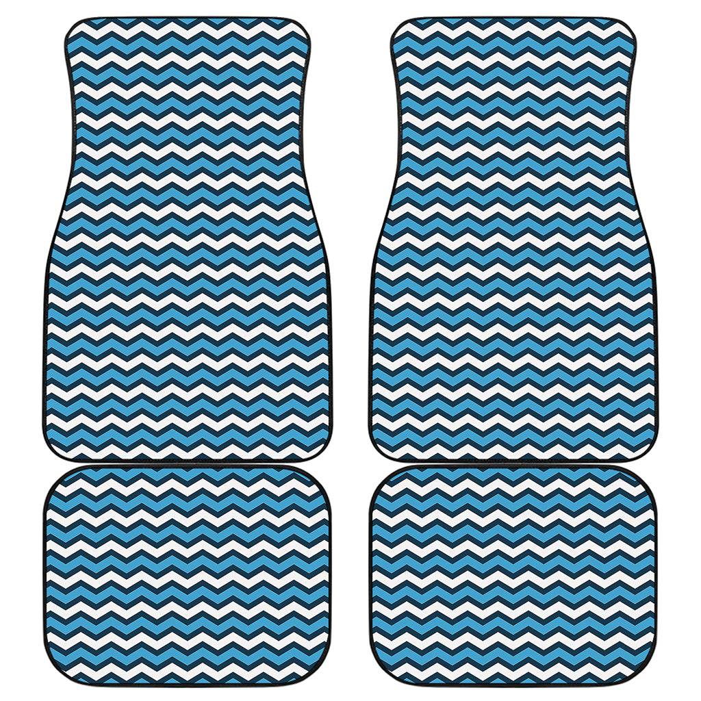 Blue And White Zigzag Pattern Print Front and Back Car Floor Mats