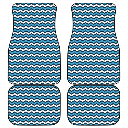 Blue And White Zigzag Pattern Print Front and Back Car Floor Mats