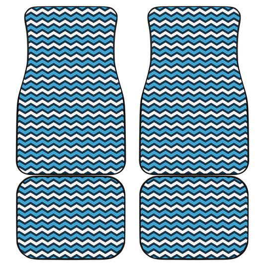Blue And White Zigzag Pattern Print Front and Back Car Floor Mats