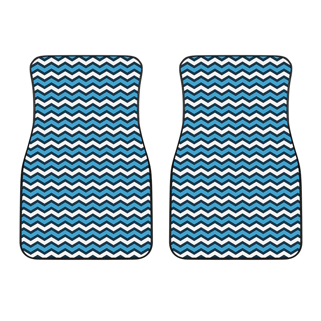 Blue And White Zigzag Pattern Print Front Car Floor Mats