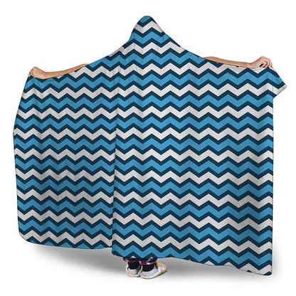Blue And White Zigzag Pattern Print Hooded Blanket