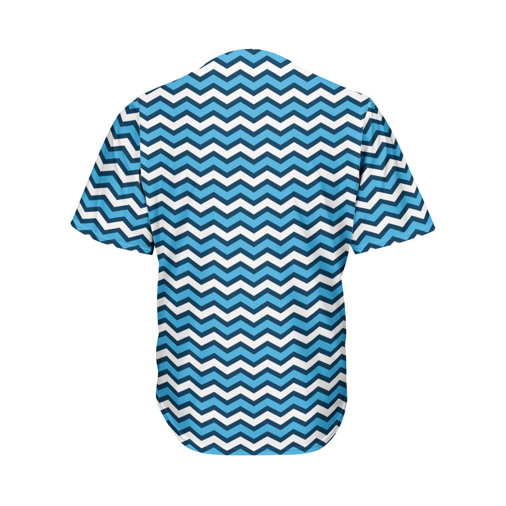 Blue And White Zigzag Pattern Print Men's Baseball Jersey