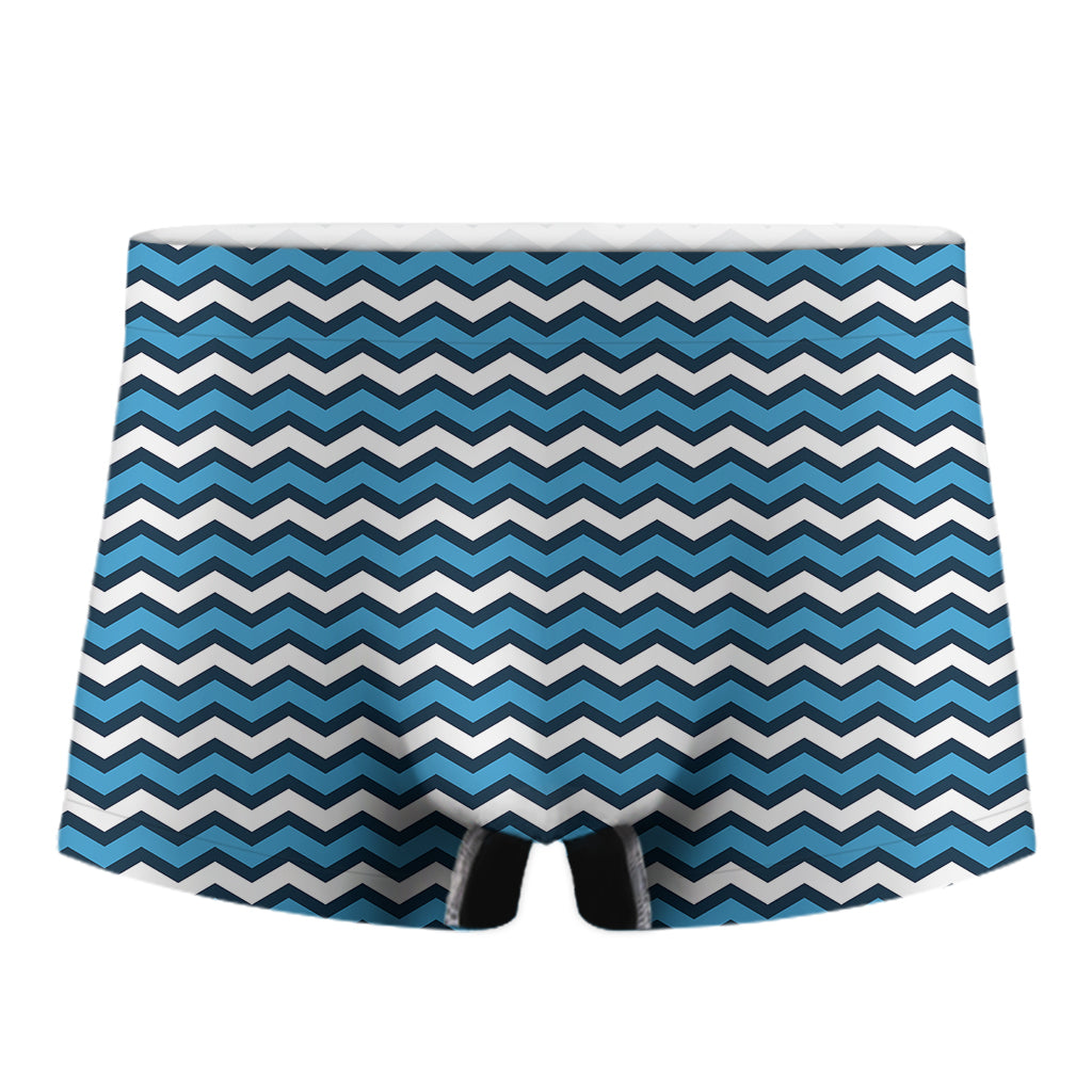 Blue And White Zigzag Pattern Print Men's Boxer Briefs