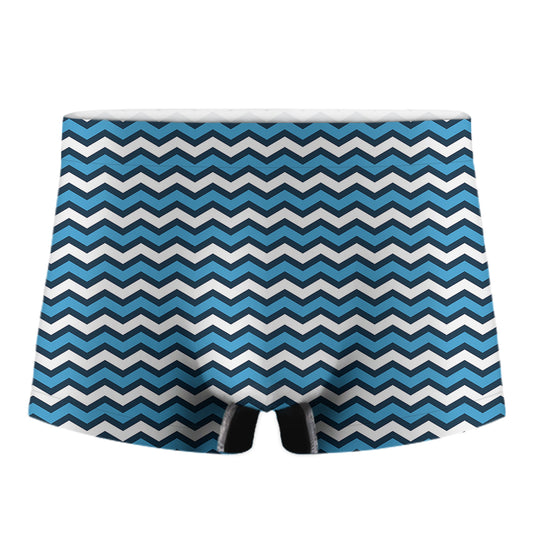 Blue And White Zigzag Pattern Print Men's Boxer Briefs