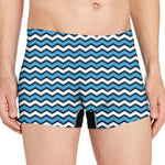 Blue And White Zigzag Pattern Print Men's Boxer Briefs
