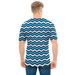Blue And White Zigzag Pattern Print Men's T-Shirt