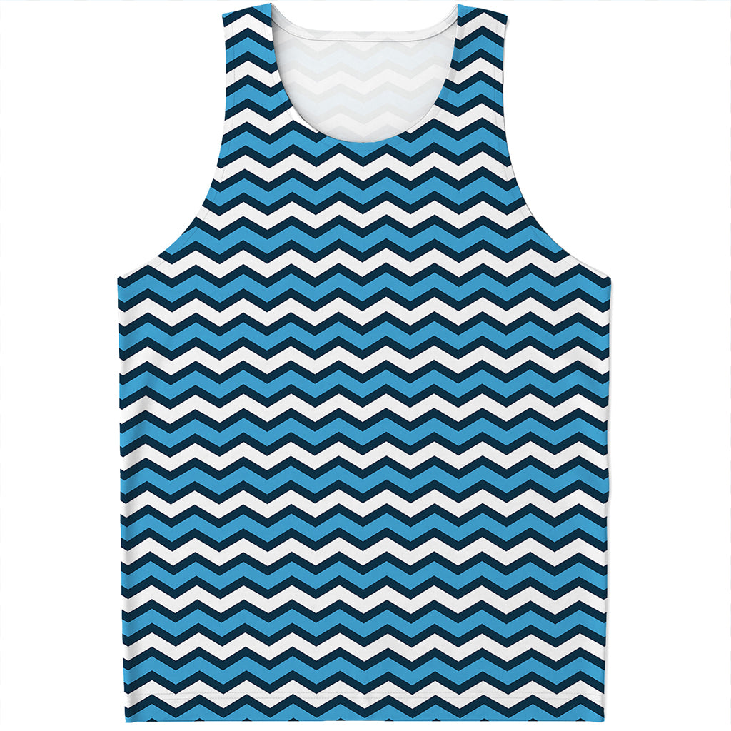 Blue And White Zigzag Pattern Print Men's Tank Top