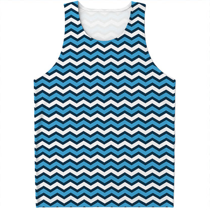Blue And White Zigzag Pattern Print Men's Tank Top