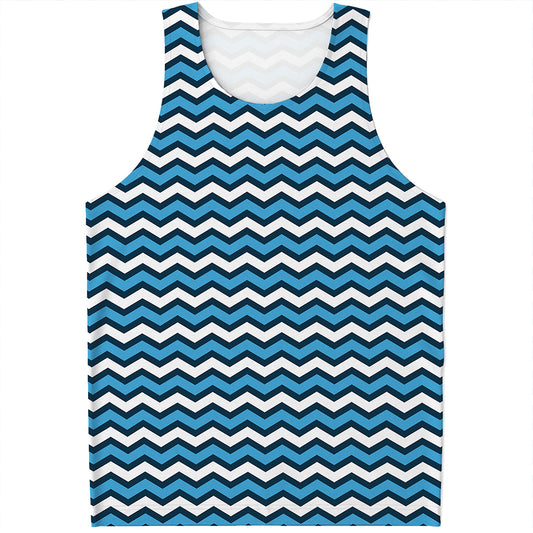 Blue And White Zigzag Pattern Print Men's Tank Top